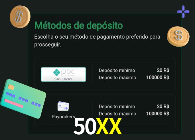 O cassino 50XX oferece uma grande variedade de métodos de pagamento